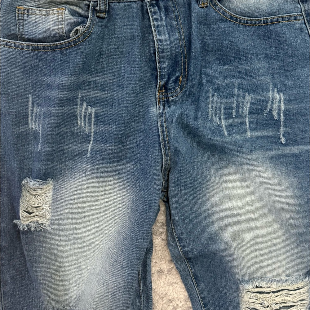 Distressed Mid-Blue Ripped Jeans - Picture 3 of 5